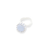 The Silver Ring I'M A Queen with Chalcedony by Kaora Sandara Jewelry, size S, features a round pale blue gemstone set in sterling silver 925 and is displayed on a white background—a timeless jewelry piece.