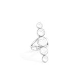 The Kaora Sandara Jewelry Silver Ring Harmony with Crystal Sphere Gemstones (Size S) features five round clear crystals in vertical bezels, crafted from sterling silver 925 and pictured on a white background.