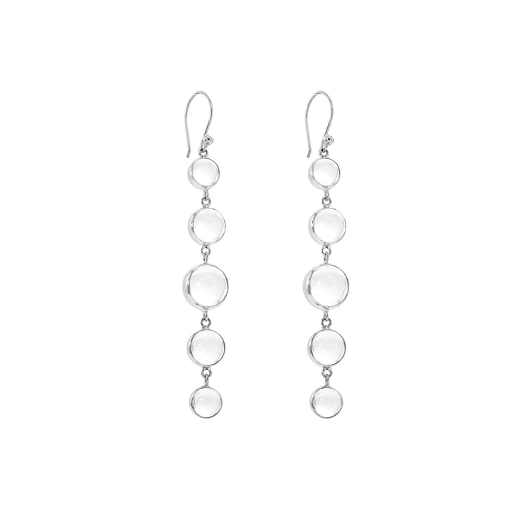 The Harmony Earhooks - Sterling Silver with Crystal, Size S by Kaora Sandara Jewelry feature five vertically set transparent rhinestone crystals on each long 925 silver dangle earring with simple earhooks.