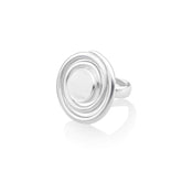 The Kaora Sandara Jewelry Silver Ring Open Spiral with Crystal (Size M) features a modern open spiral design and sparkling center, displayed on a white background—a piece that channels intuition and timeless style.