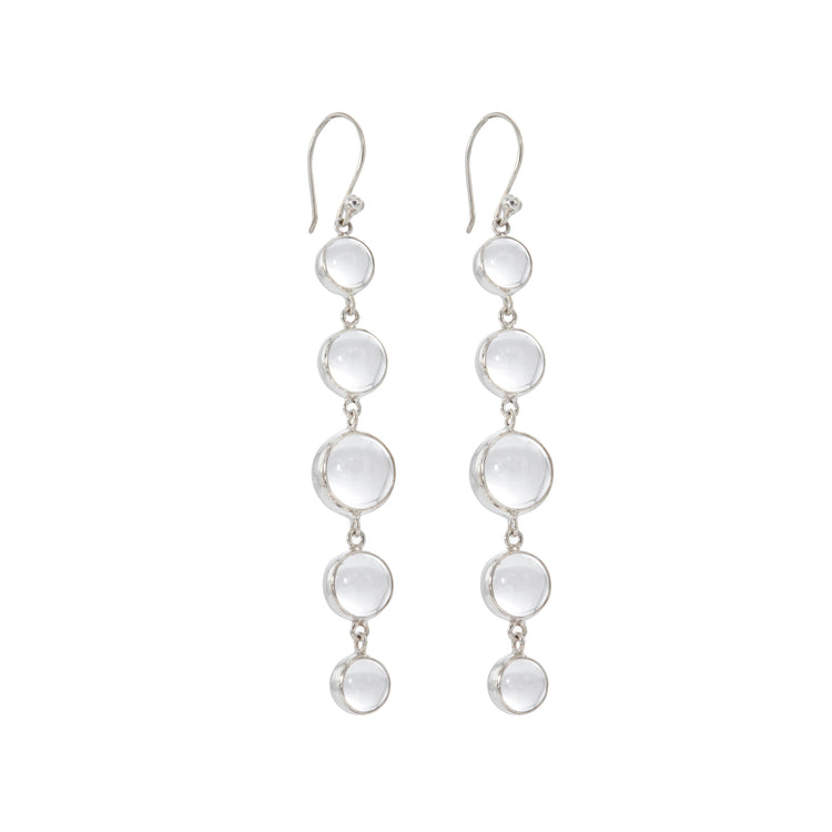 The Harmony Earhooks by Kaora Sandara Jewelry are long sterling silver 925 earrings featuring five vertically linked crystal rhinestones and simple hook attachments, offering an elegant touch of emotional balance.
