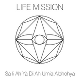 A silver male bracelet by Kaora Sandara Jewelry, featuring a geometric mandala eye symbol for spiritual growth and life purpose on a dark grey string, inscribed with "LIFE MISSION" above and “Sa li Ah Ya Di Ah Umia Alohotha” below.