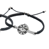 Silver Male Bracelet On Black String With Code Protection