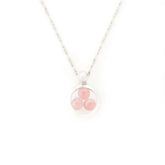 The Kaora Sandara Jewelry Silver Pendant Crystal Peace necklace features a sterling silver chain with rose quartz sphere gemstones, size S, and is shown on a white background.