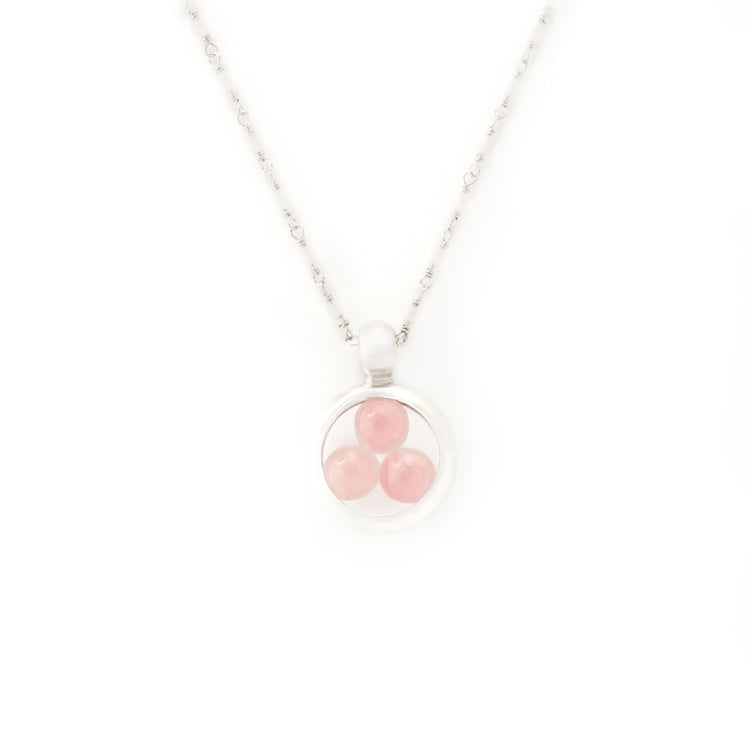 The Kaora Sandara Jewelry Silver Pendant Crystal Peace necklace features a sterling silver chain with rose quartz sphere gemstones, size S, and is shown on a white background.