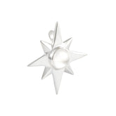 The Kaora Sandara Jewelry Silver Pendant Magic Star with Crystal Sphere - Size M features an eight-pointed sterling silver 925 star and a transparent crystal quartz sphere at the center, shown on a white background.