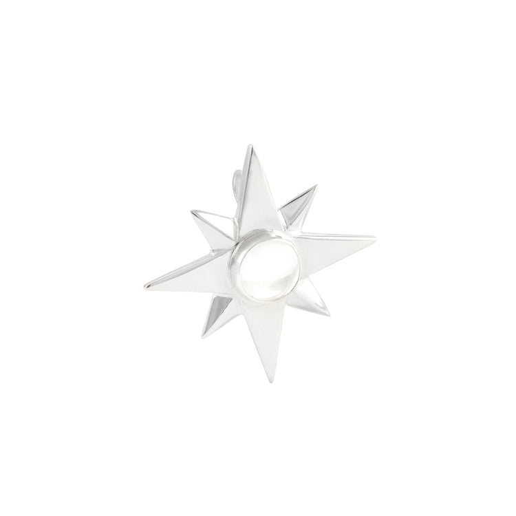 The Kaora Sandara Jewelry Silver Pendant Magic Star with Crystal Sphere (Size SM) features an eight-pointed star design and a round center, shown on a plain white background.