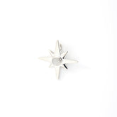 The Kaora Sandara Jewelry Silver Pendant Magic Star with Crystal Sphere (Size XXS) features a sterling silver eight-pointed star design with a round, pale crystal quartz centerpiece, shown on a plain white background.