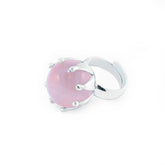 The Silver Ring I'M A Queen with Rose Quartz - Size M by Kaora Sandara Jewelry features a large, round rose quartz in a prong setting, symbolizing unconditional love, displayed on a plain white background.