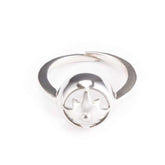 The Magic Time Day Ring by Kaora Sandara Jewelry is a sterling silver 925 open band ring with a crystal gemstone centerpiece, displayed on a white background.