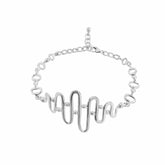 The Team Work Bracelet by Kaora Sandara Jewelry is crafted in Sterling Silver 925, featuring a wavy abstract centerpiece, adjustable clasp chain, polished finish, and circular links—perfect as professional team jewelry.