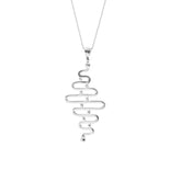 The Kaora Sandara Jewelry Team Work Pendant is a Sterling Silver 925 necklace with a wavy, abstract spiral design and small round accents, symbolizing unity, presented on a thin chain against a white background.