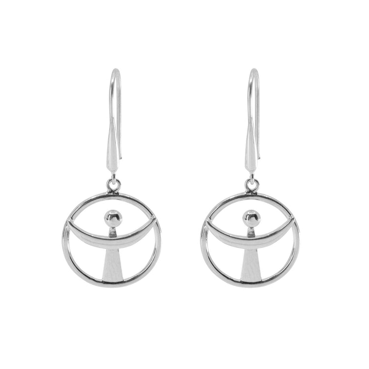 The Releasing From the Deepest Fears Earhooks by Kaora Sandara Jewelry feature a minimalist abstract angel design in sterling silver 925, adding modern elegance to your style. Size S.