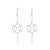 Discover the Silver Earhooks Soul Guidance – Crystal Gemstone by Kaora Sandara Jewelry: long 925 sterling silver dangle earrings with geometric openwork circles and teardrop accents, adorned with sparkling rhinestone crystals.