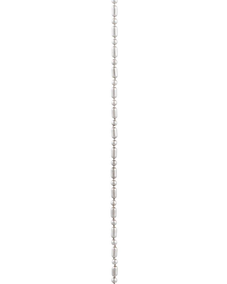 The Sterling Silver 925 Chain Sticks-Balls by Kaora Sandara Jewelry features closely linked, shiny silver beads forming a delicate, metallic ball chain against a plain white background.