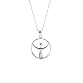 The Releasing From the Deepest Fears Pendant by Kaora Sandara Jewelry is a Sterling Silver 925 necklace, size S, featuring a circular pendant with an abstract angelic design on a plain white background.