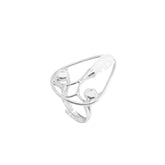 The Self-Worth Ring by Kaora Sandara Jewelry features an abstract, open Sterling Silver 925 design with two round settings, a teardrop accent, sparkling crystals, and a shiny adjustable band.