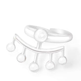 The Silver Ring Wings with Crystal Sphere Gemstone by Kaora Sandara Jewelry is a modern sterling silver 925 ring featuring a central crystal sphere and an arc with five smaller beads suspended beneath.