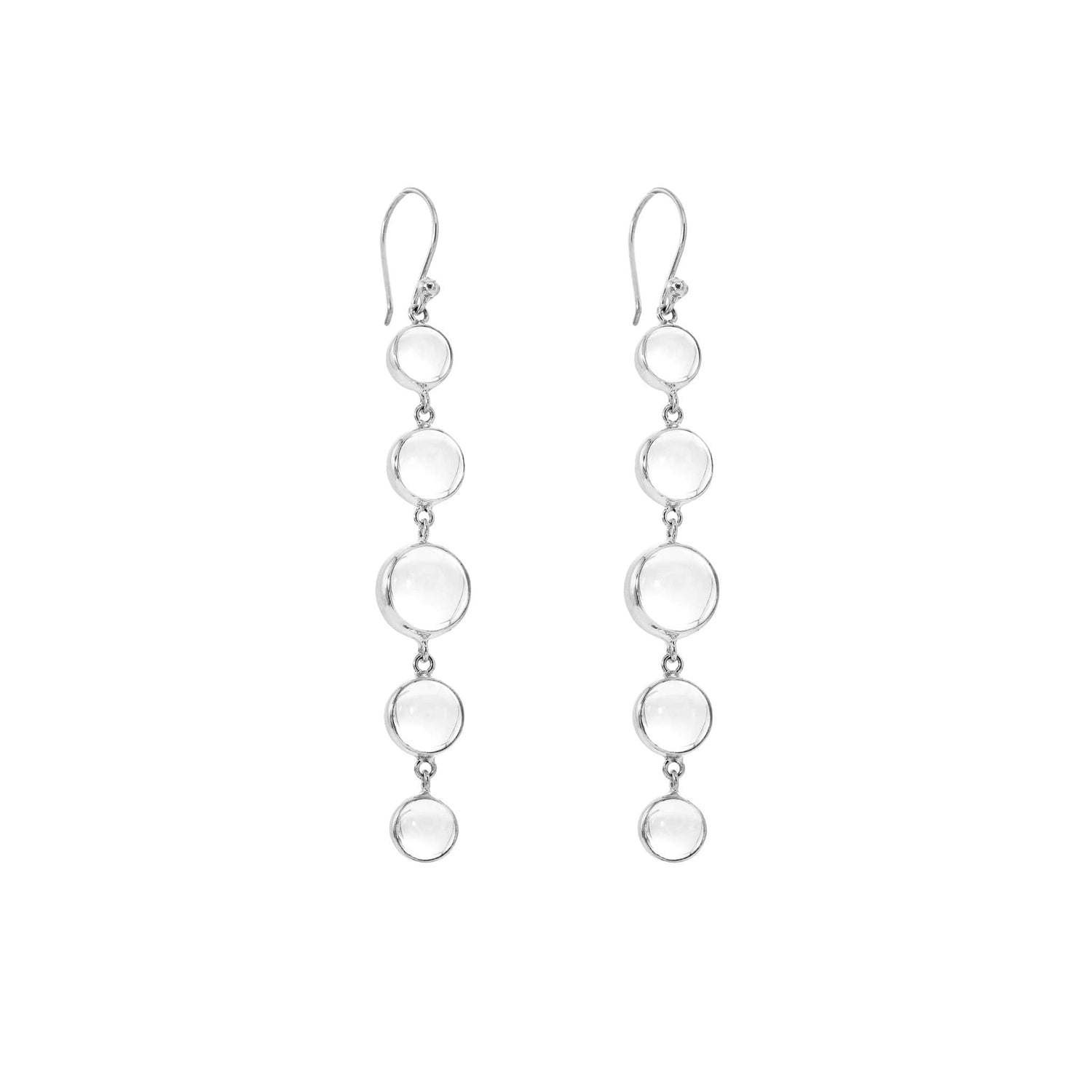 The Harmony Earhooks - Sterling Silver with Crystal, Size S by Kaora Sandara Jewelry feature five vertically set transparent rhinestone crystals on each long 925 silver dangle earring with simple earhooks.