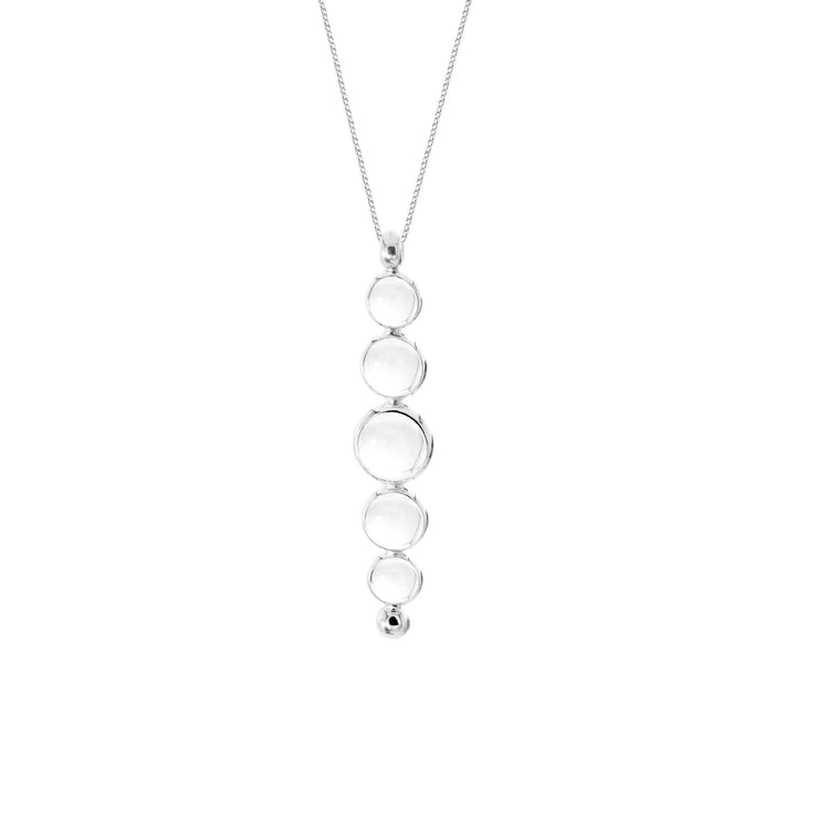 The Harmony Pendant by Kaora Sandara Jewelry features sterling silver and crystal in five graduated circles on a delicate chain, enhancing intuition. Shown in size S against a white background.