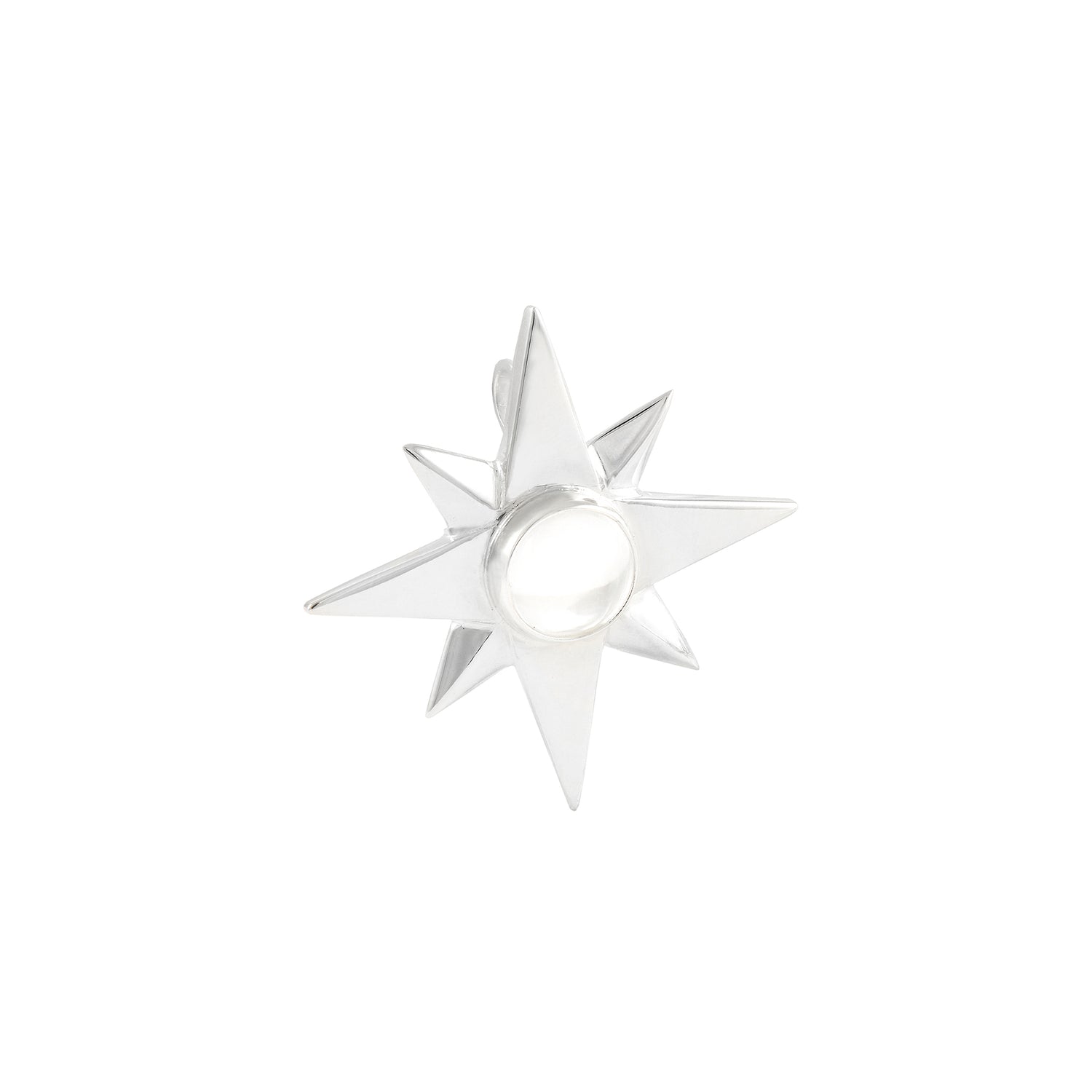 The Kaora Sandara Jewelry Silver Pendant Magic Star with Crystal Sphere (Size SM) features an eight-pointed star design and a round center, shown on a plain white background.