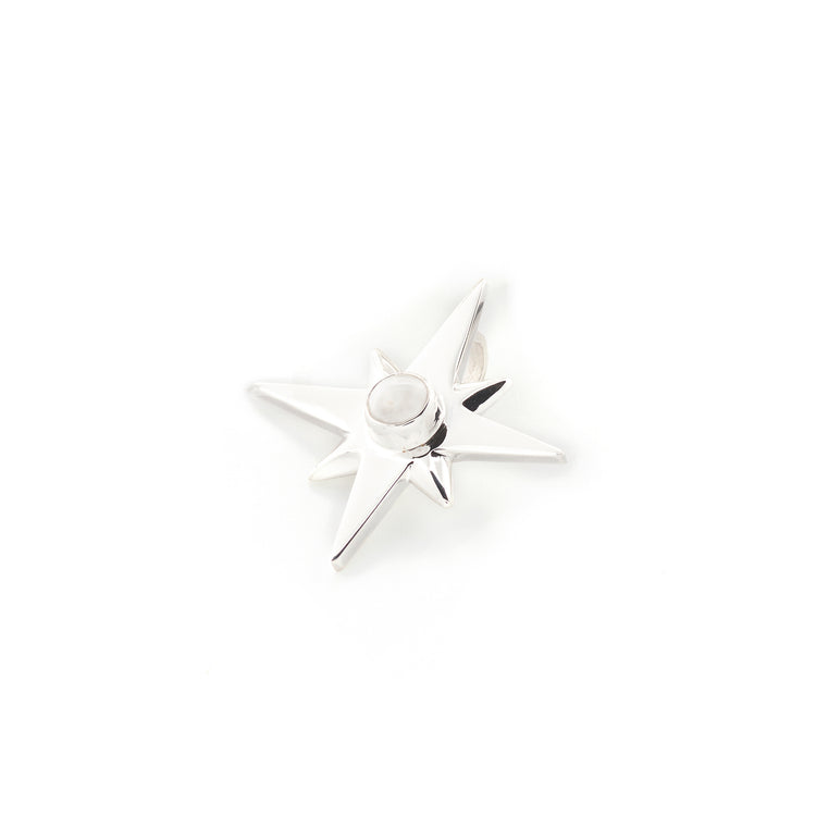 The Kaora Sandara Jewelry Silver Pendant Magic Star with Crystal Sphere - Size XS features a sterling silver star with multiple pointed rays and a crystal-like sphere at the center, shown against a white background.