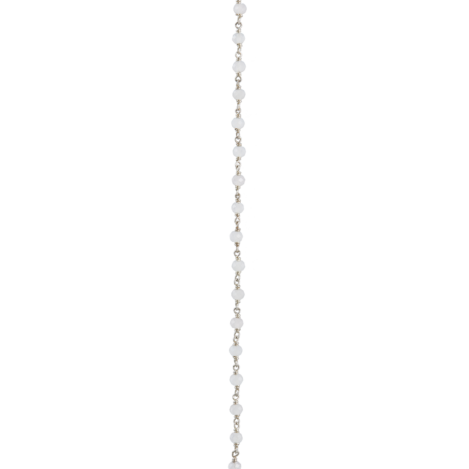 The Kaora Sandara Jewelry String Sterling Silver 925 Chain features rose quartz beads evenly spaced along its delicate length, connected by thin silver links, displayed against a plain white background.