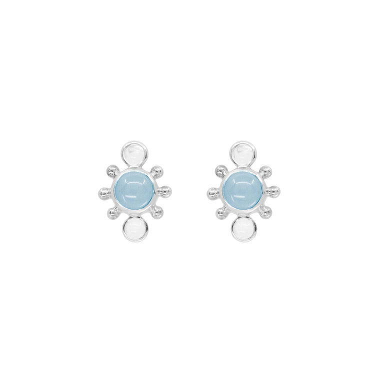 Bliss Earhooks – Sterling Silver with Crystal & Chalcedony, Size L by Kaora Sandara Jewelry feature light blue chalcedony stones and sparkling crystals in an elegant design.