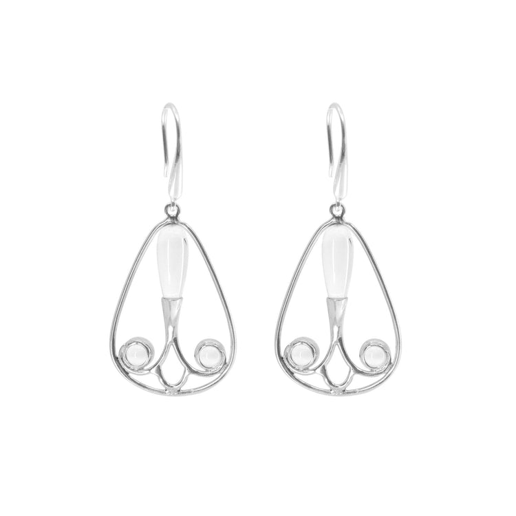 Discover the Silver Earhooks Self-Worth – Crystal Gemstone by Kaora Sandara Jewelry: Sterling Silver 925 dangle earrings with teardrop open frames, featuring abstract curved and straight line designs and elegant self-worth earhooks.