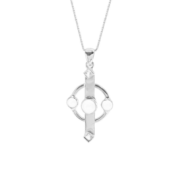 The Inner Clarity Pendant by Kaora Sandara Jewelry features a sterling silver geometric design with crystal gemstones on a delicate chain.